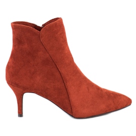 Kylie Zamszowe Botki Na Szpilce brązowe pomarańczowe