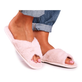 Damskie Klapki Papcie Futrzane Beżowe Bow beżowy