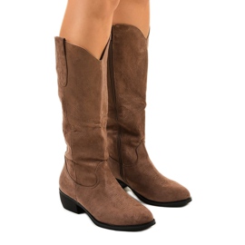 Khaki zamszowe wysokie botki kowbojki Evelralla zielone