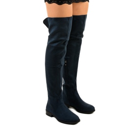 Granatowe kozaki płaskie za kolano Wysless