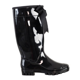SHELOVET Lakierowane Kalosze Z Kokardą czarne