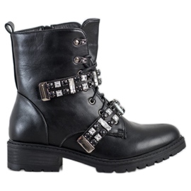 Seastar Sznurowane Workery Z Kryształkami czarne