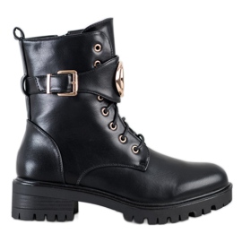 SHELOVET Workery Ze Złotą Ozdobą czarne