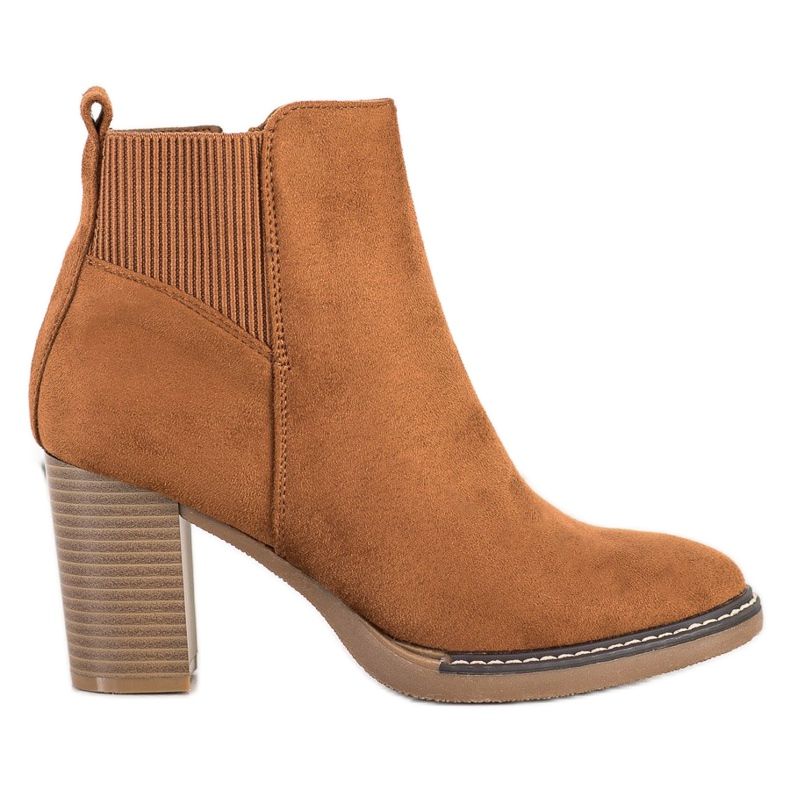 Super Mode Camelowe Botki Na Słupku brązowe żółte