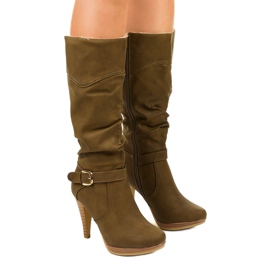 Ocieplane kozaki na szpilce Ertris khaki zielone