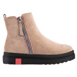 Seastar Botki Na Czarnej Platformie beżowy