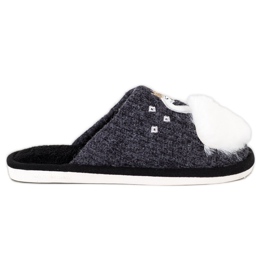 Bona Ciepłe Kapcie Z Aplikacją białe czarne szare