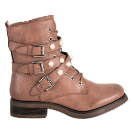 Super Me Botki Z Perłami brązowe