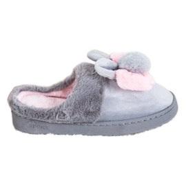 Bona Szare Kapcie Z Uszkami różowe