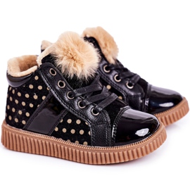 Linshi Dziecięce Ocieplane Botki Trampki W Groszki Czarne Anastasia