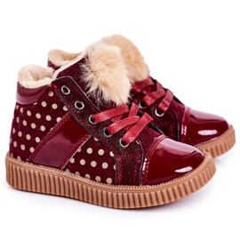 PL1 Dziecięce Ocieplane Botki Trampki W Groszki Czerwone Anastasia