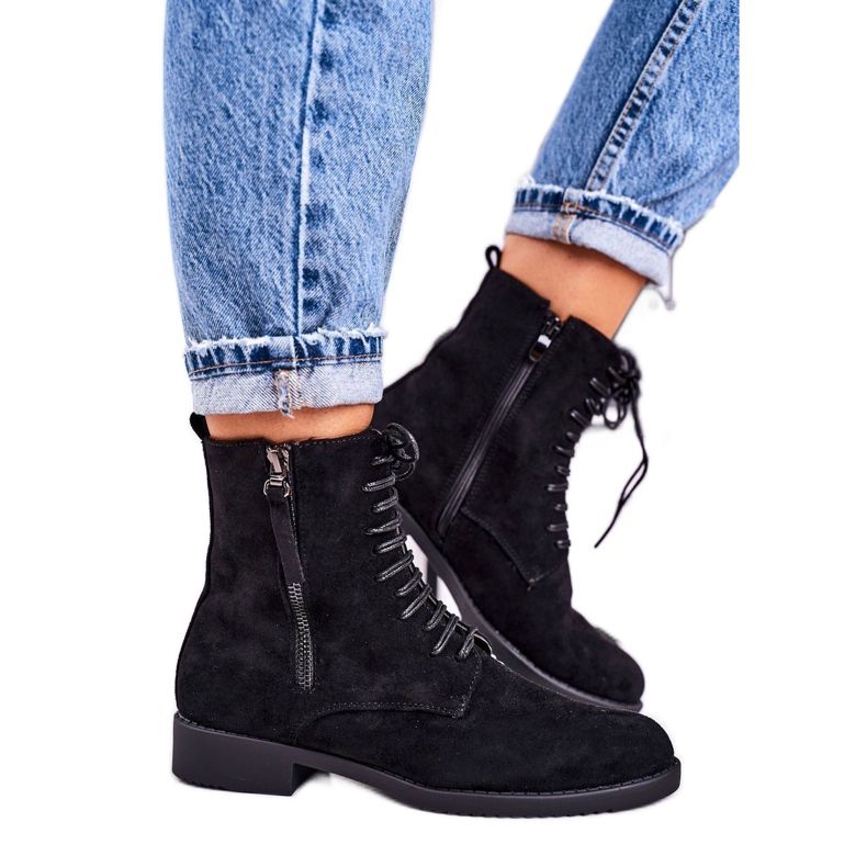 PJ1 Klasyczne Damskie Ocieplane Botki Zamszowe Czarne Simplicity