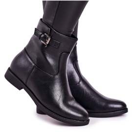 PJ1 Damskie Ocieplane Botki Z Klamrą Czarne Halfway