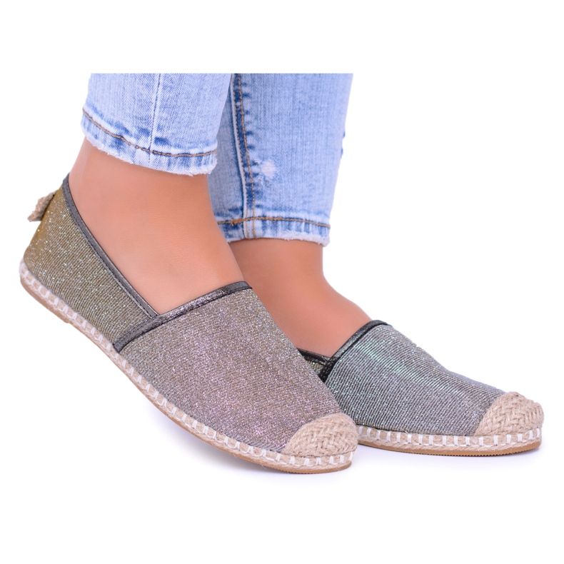 Lu Boo Brokatowe Damskie Espadryle Slip On Miravet szare złoty