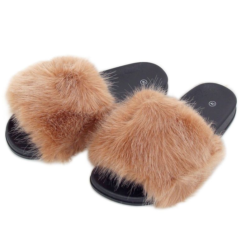 Klapki z futerkiem camel CK107P Camel brązowe wielokolorowe