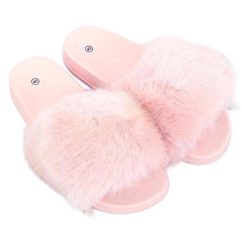 Klapki z futerkiem jasny róż CK107P L.PINK różowe