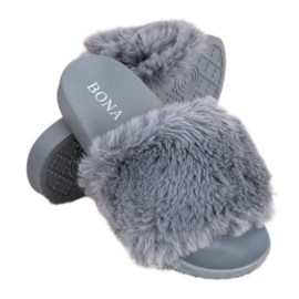 Bona Modne Klapki Z Futerkiem szare
