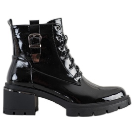SHELOVET Lakierowane Workery Fashion czarne