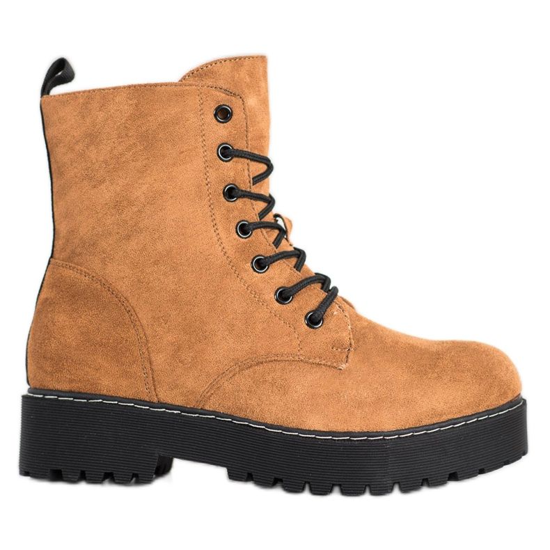 SHELOVET Zamszowe Trapery Na Platformie brązowe