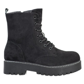 SHELOVET Zamszowe Trapery Na Platformie czarne