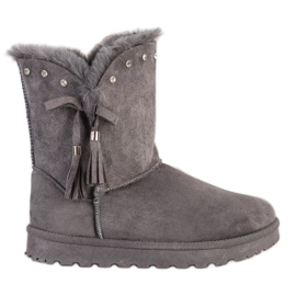 SHELOVET Szare Mukluki Z Cyrkoniami