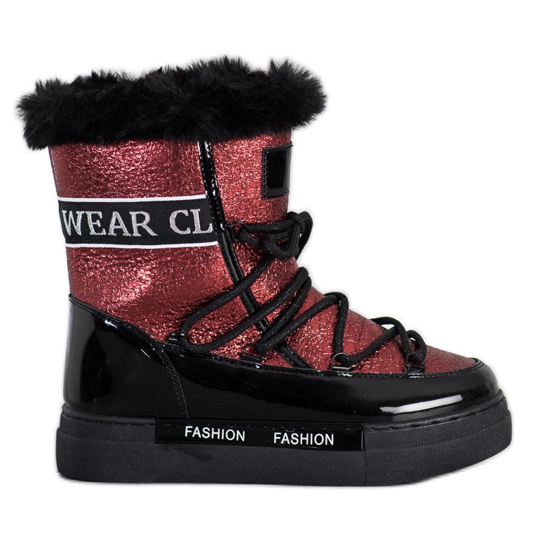 SHELOVET Błyszczące Śniegowce Fashion czarne czerwone