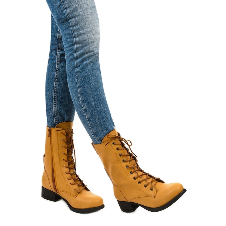 Żółte botki workery sznurowane S10