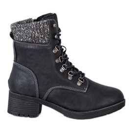 Queentina Ocieplane Botki Na Słupku czarne szare