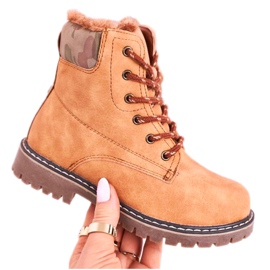 Apawwa Dziecięce Botki Traperki Ocieplone Futerkiem Camel London beżowy brązowe