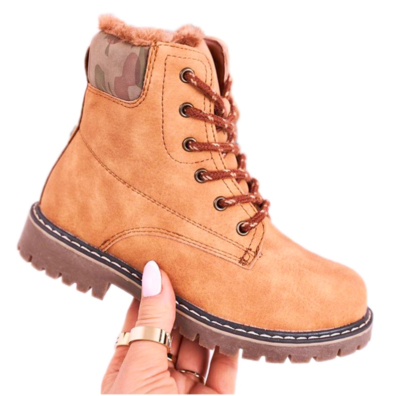 Apawwa Dziecięce Botki Traperki Ocieplone Futerkiem Camel London beżowy brązowe