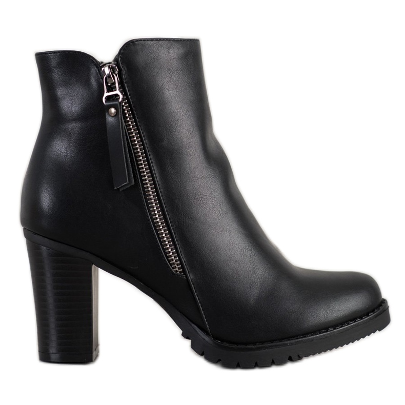 SHELOVET Botki Na Słupku Z Ozdobnym Suwakiem czarne