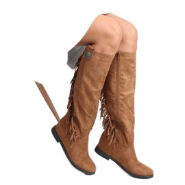 Kozaki z frędzlami ukryty koturn camel ST-28P Camel beżowy