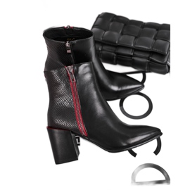 S.Barski Botki Damskie Zdobiony Słupek Czarne Lippi czerwone