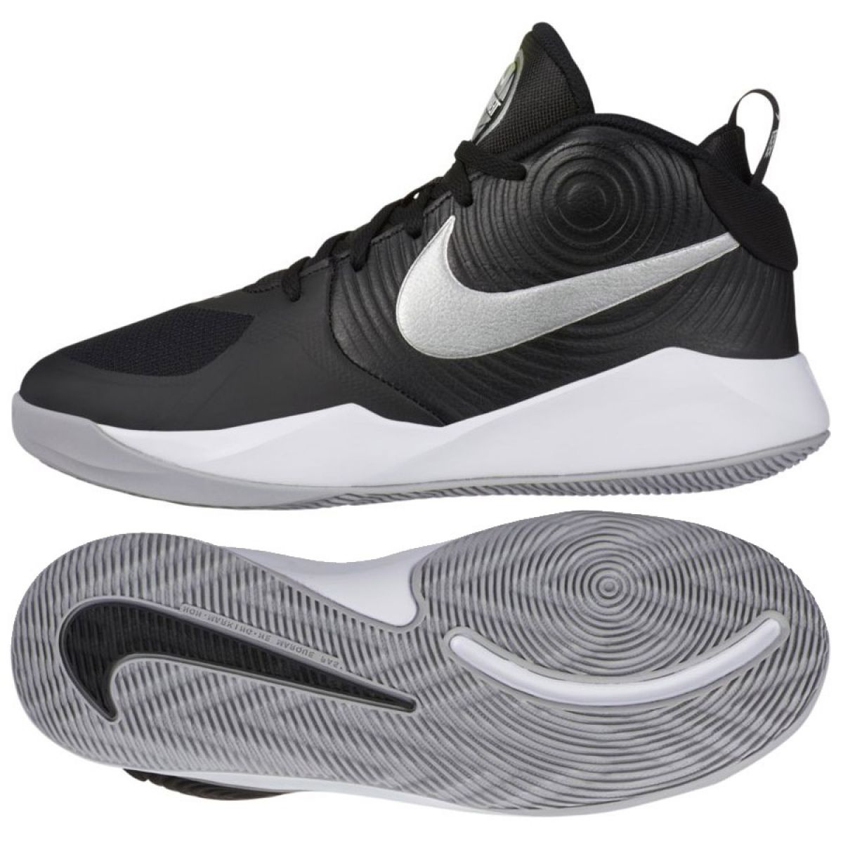 Buty do koszykówki Nike Team Hustle D 9 (GS) Jr AQ4224 001 biały, biały, czarny czarne