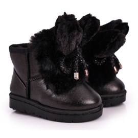 Dziecięce Śniegowce Ocieplane Futerkiem Z Uszami Czarne Bunny