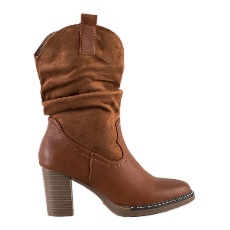 Super Mode Botki Kowbojki Na Słupku brązowe