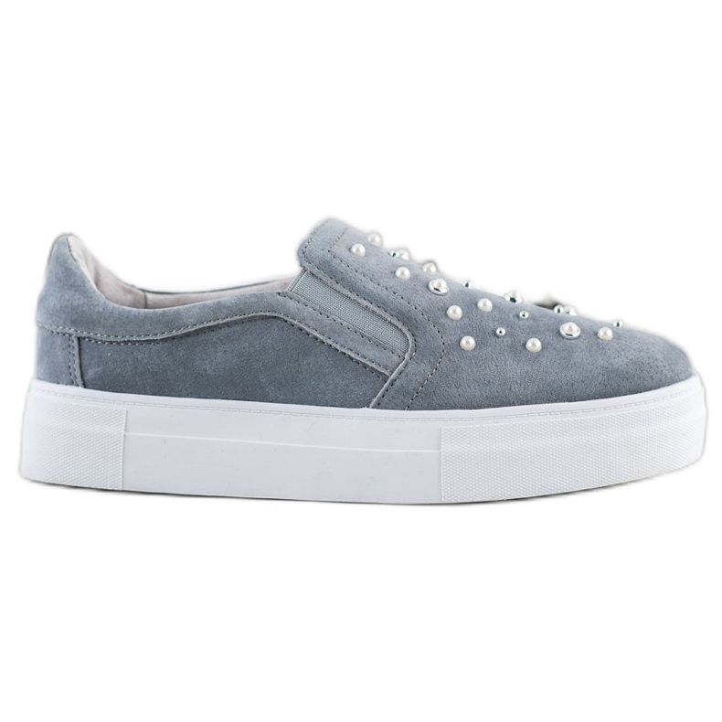 Filippo Skórzane Slipony Z Perełkami szare