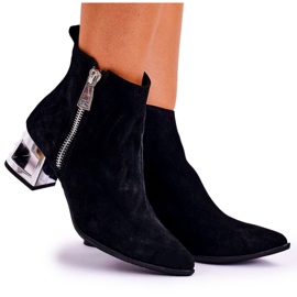 Nicole Damskie Botki Na Srebrnym Obcasie Zamszowe Czarne Norah