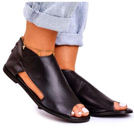 Nicole Damskie Płaskie Skórzane Sandały Czarne Natalie