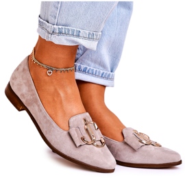 Nicole Damskie Zamszowe Mokasyny Baleriny Beżowe Mary-Jane beżowy