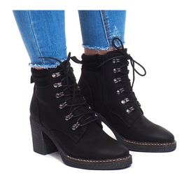 Sznurowane Botki 2873 Czarny czarne