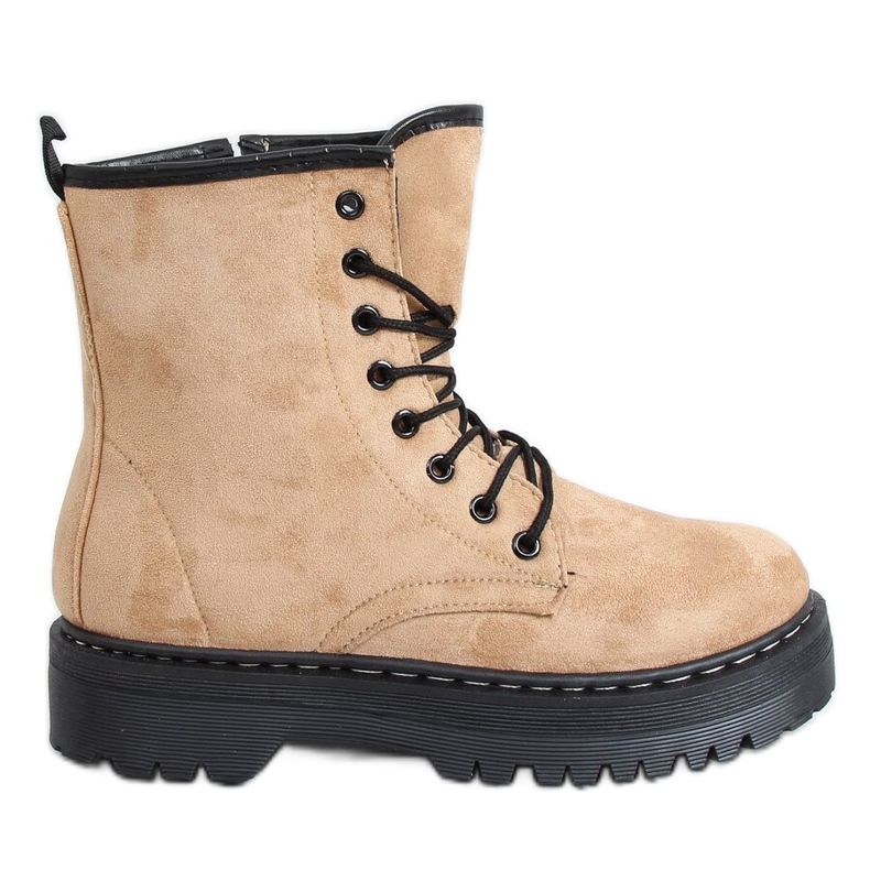 Workery na grubej podeszwie beżowe LKS3 Khaki beżowy