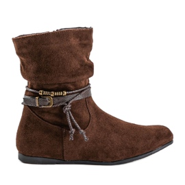Brązowe zamszowe damskie botki DH28