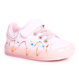 Apawwa Dziecięce Sportowe Buty Ze Świecącą Podeszwą Led Biało-Różowe Disco