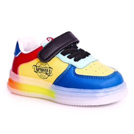 Apawwa Dziecięce Sportowe Buty Ze Świecącą Podeszwą Led Wielokolorowe Scooter niebieskie żółte