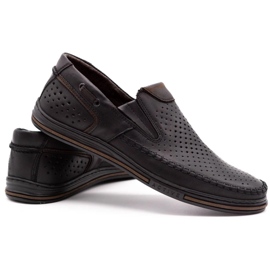 Polbut Buty męskie skórzane 09 na lato czarne z brązem wielokolorowe