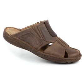 Polbut Klapki męskie skórzane 312 brązowe