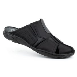 Polbut Klapki męskie skórzane 312 czarne