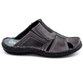 Polbut Klapki męskie skórzane 312 szare