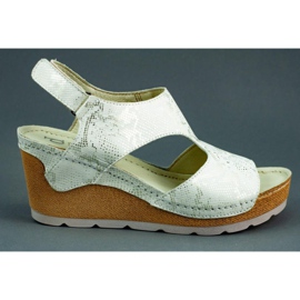 Dolce Pietro Sandały na koturnie 0888Z biało-srebrne wielokolorowe